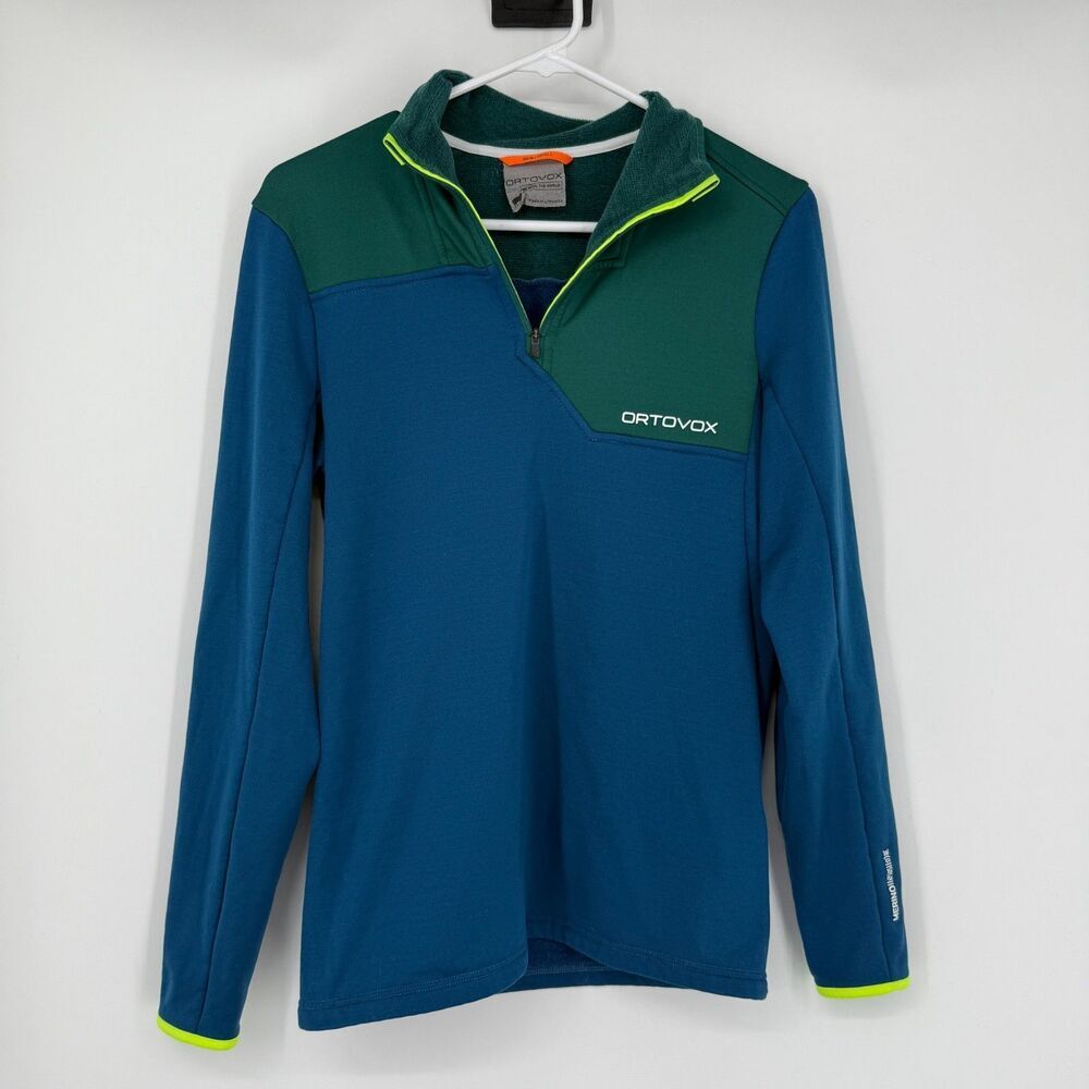 Ortovox Fleece Light Neck Zipper Jacket Outdoor Ski Hike Wool Blue Men Size S